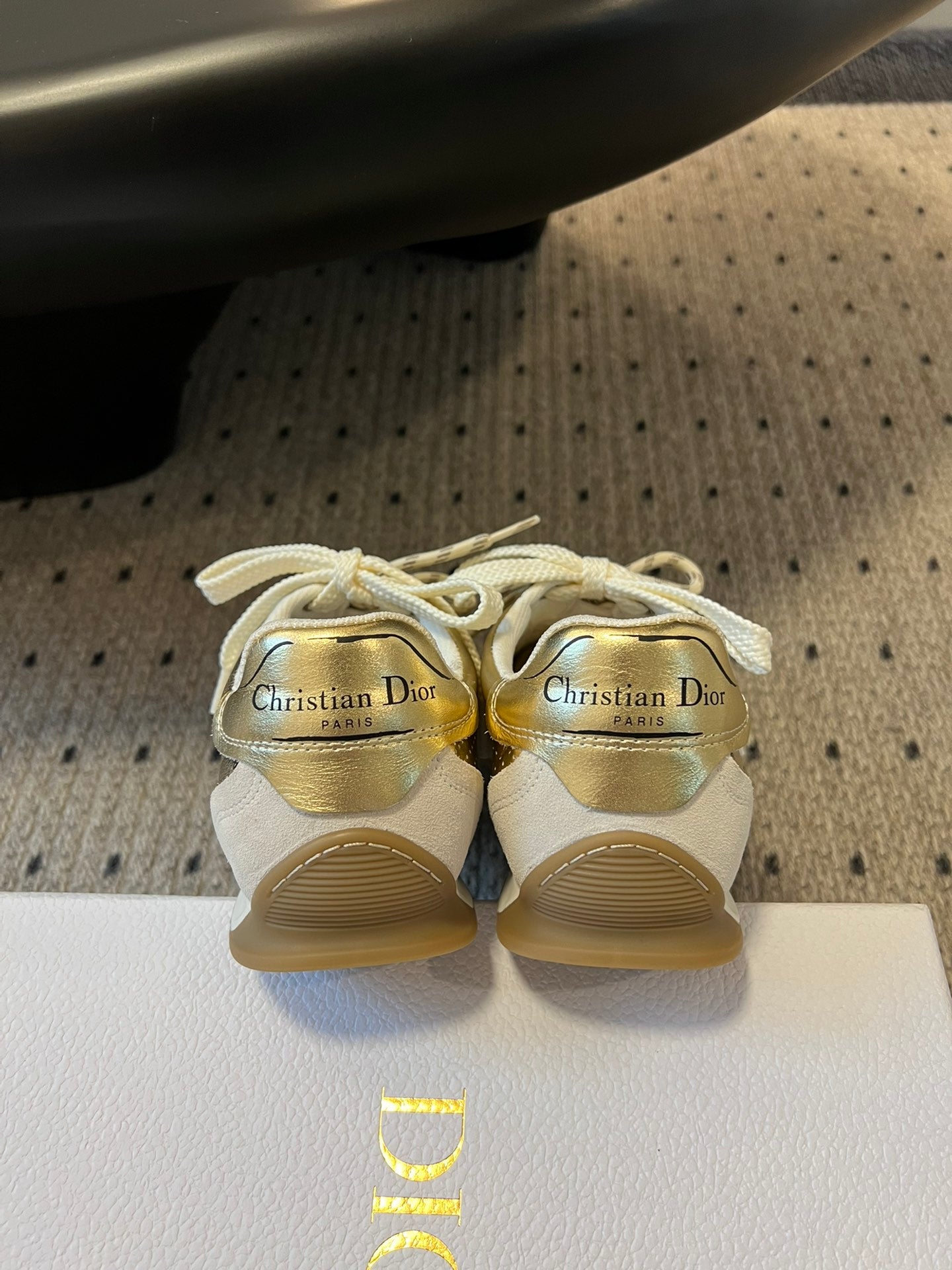 Dior D-Sketch Sneaker, Gold-Tone Crinkled Lambskin and Laminated Calfskin