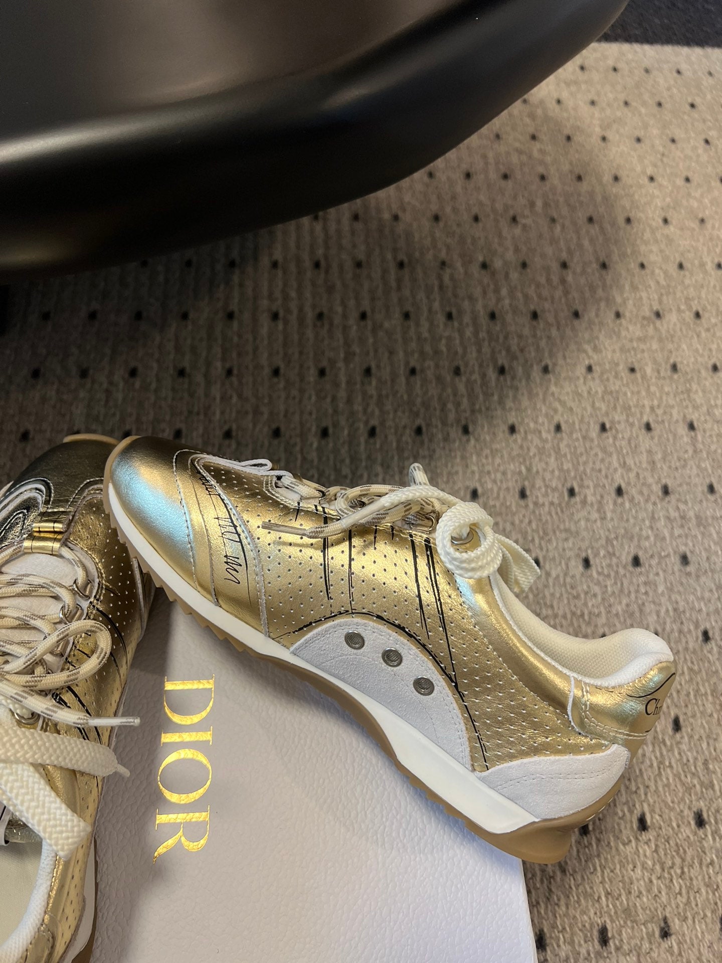 Dior D-Sketch Sneaker, Gold-Tone Crinkled Lambskin and Laminated Calfskin