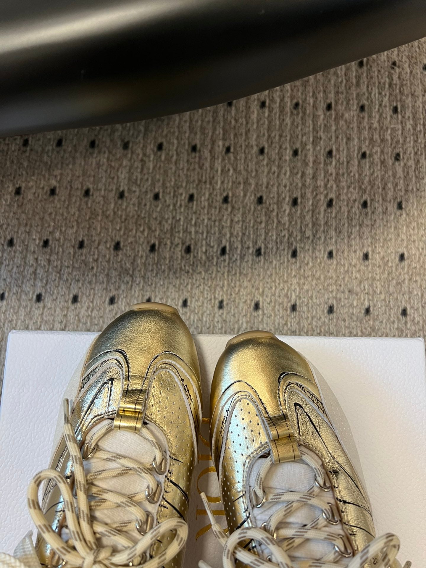 Dior D-Sketch Sneaker, Gold-Tone Crinkled Lambskin and Laminated Calfskin