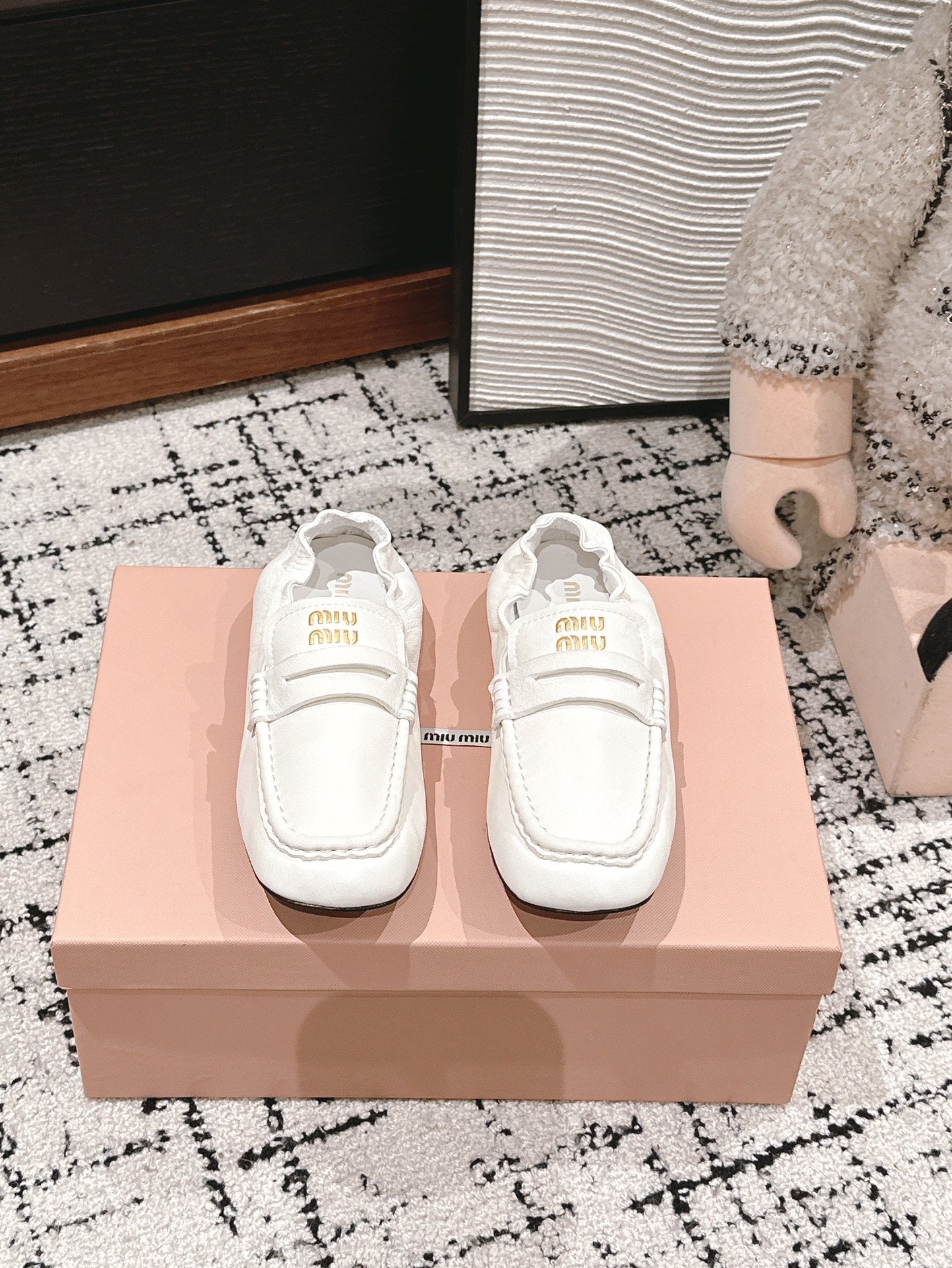 Miu Miu Embossed-logo Loafers, White