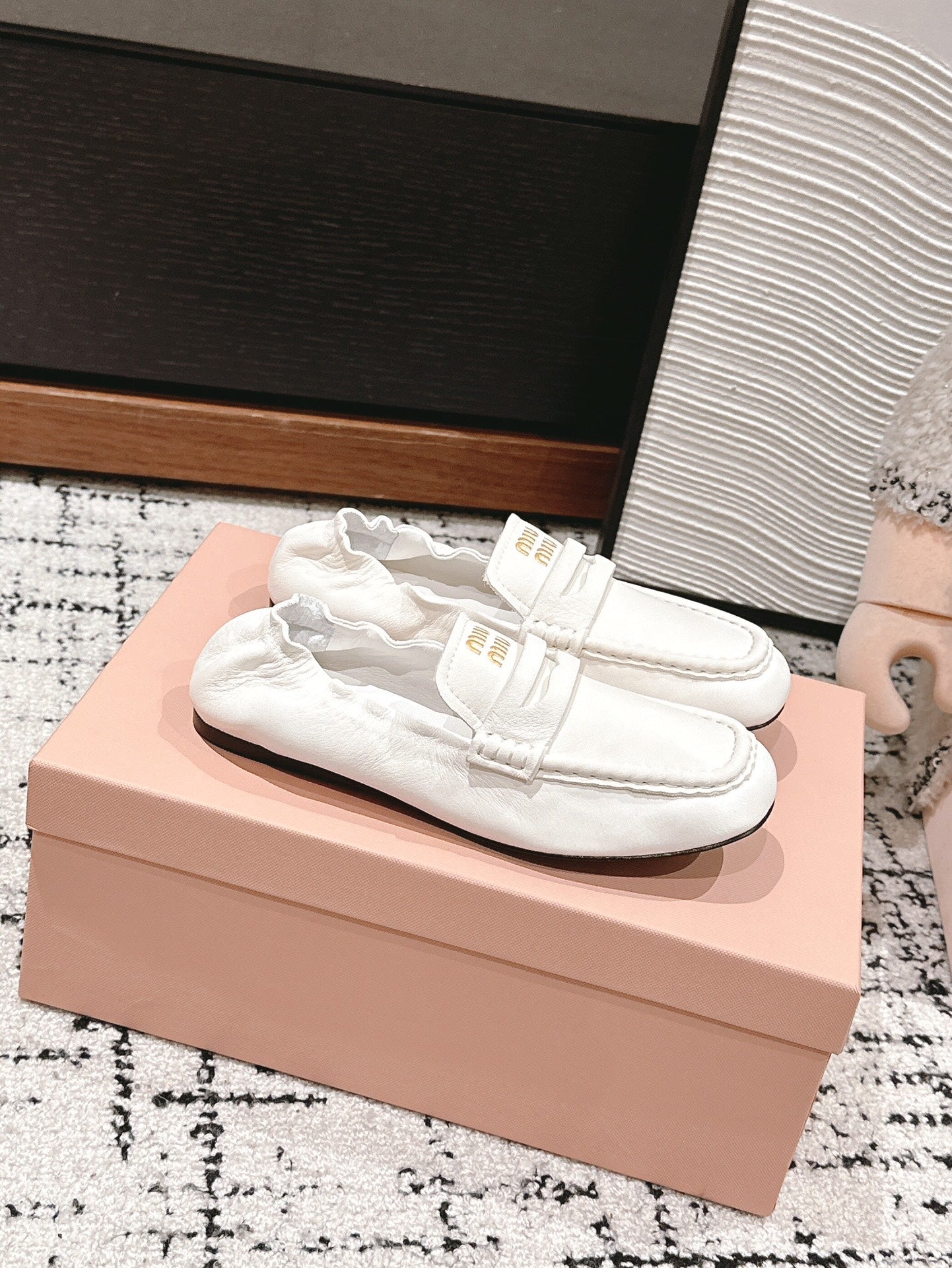 Miu Miu Embossed-logo Loafers, White