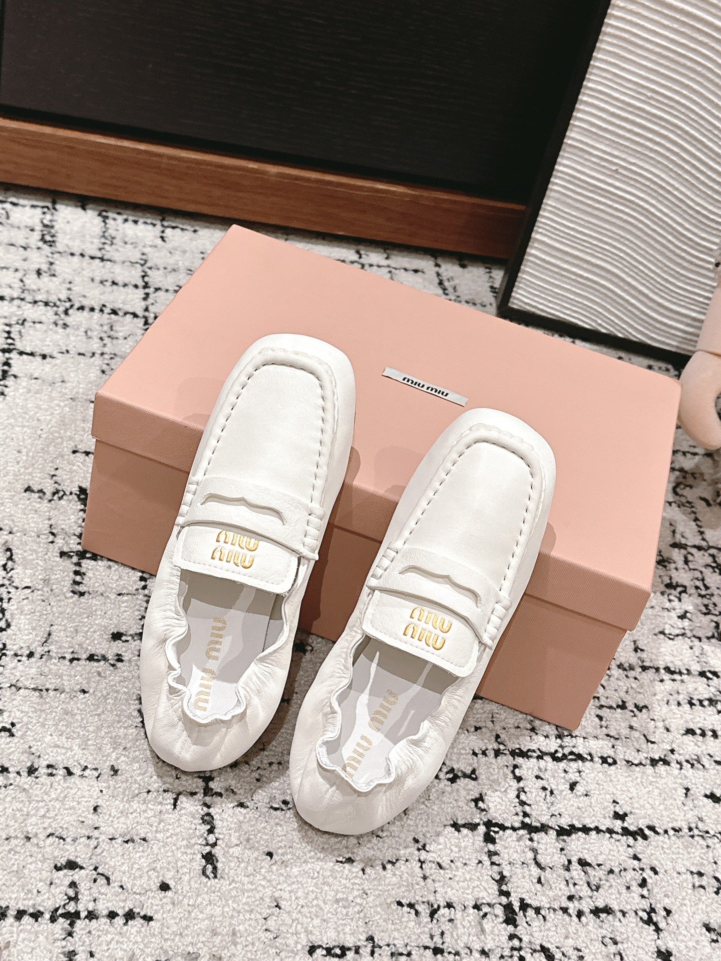 Miu Miu Embossed-logo Loafers, White
