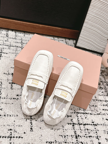 Miu Miu Embossed-logo Loafers, White