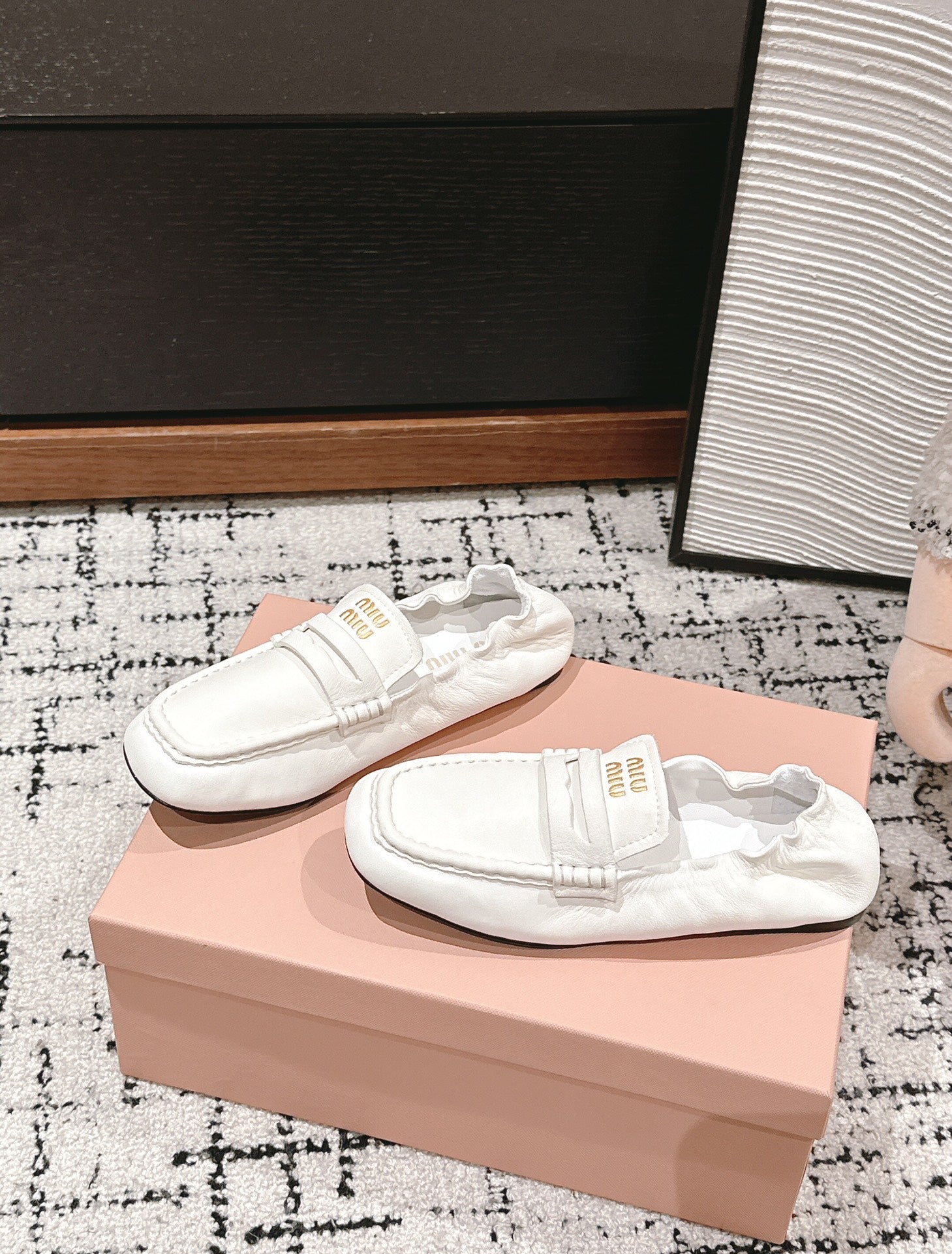 Miu Miu Embossed-logo Loafers, White