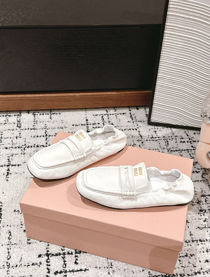 Miu Miu Embossed-logo Loafers, White