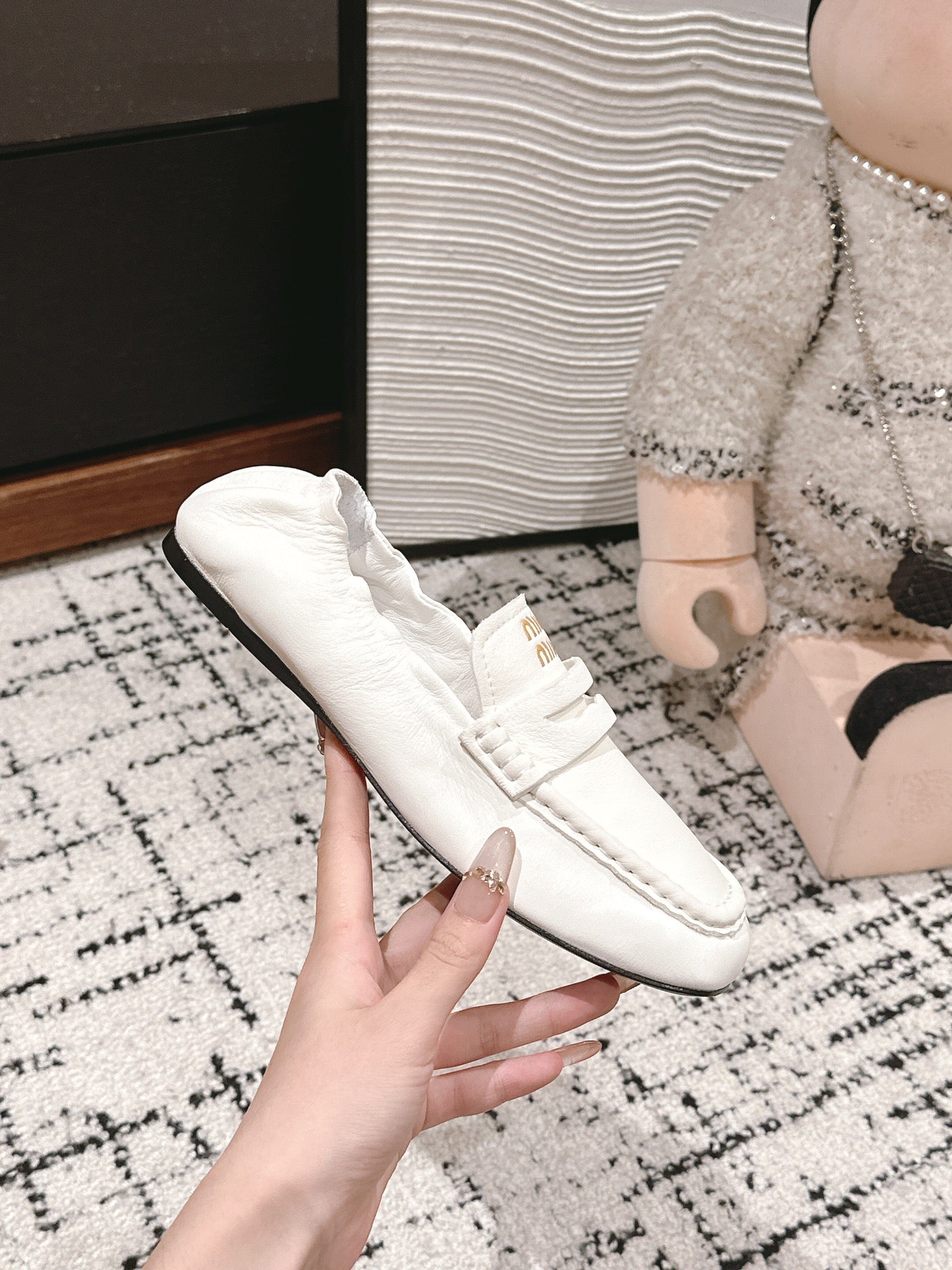 Miu Miu Embossed-logo Loafers, White