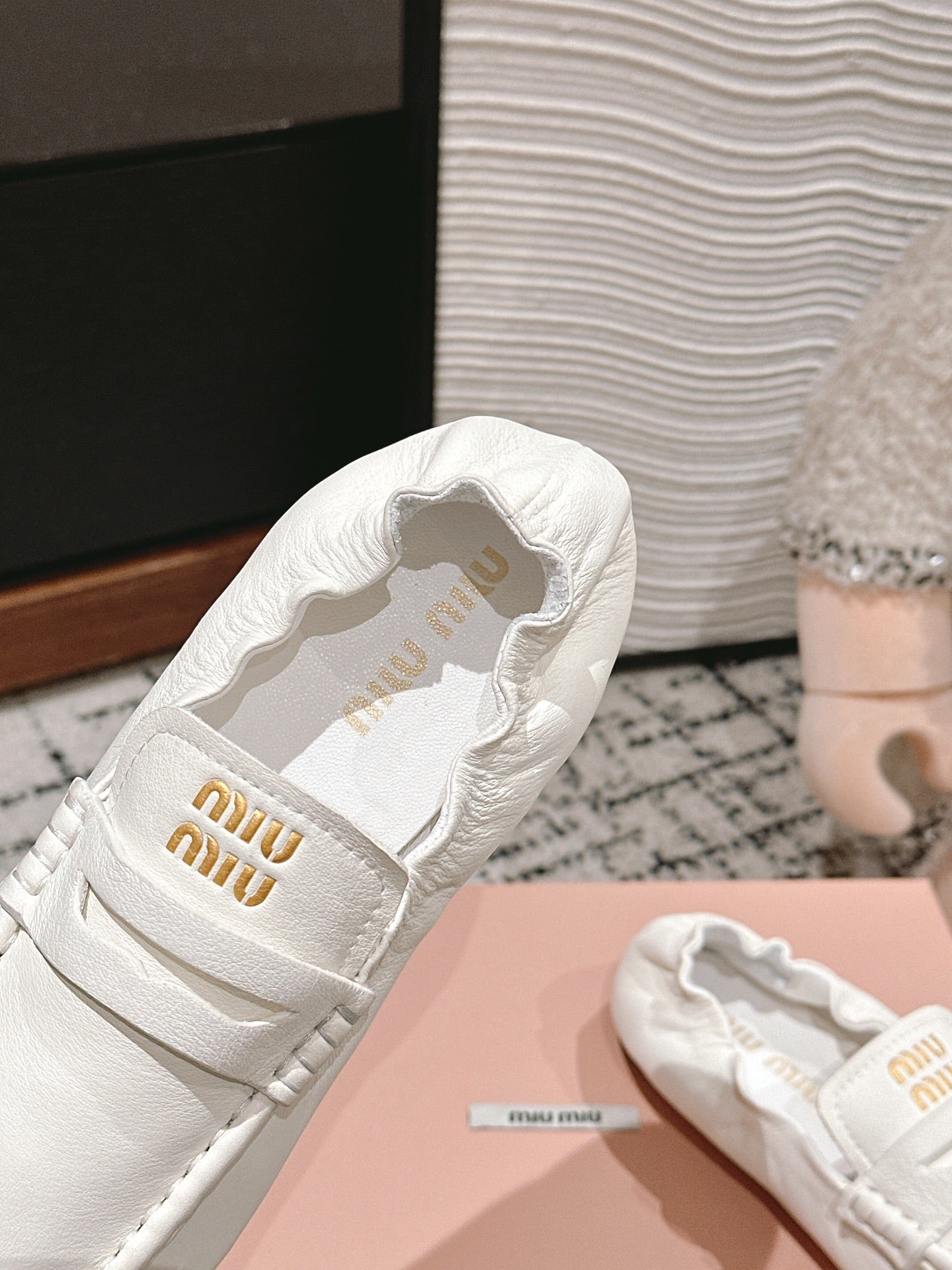 Miu Miu Embossed-logo Loafers, White