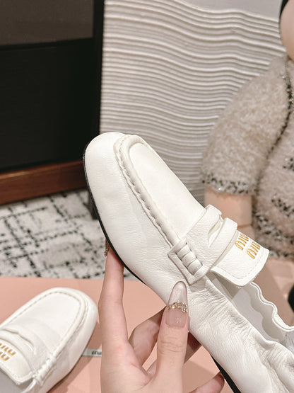 Miu Miu Embossed-logo Loafers, White