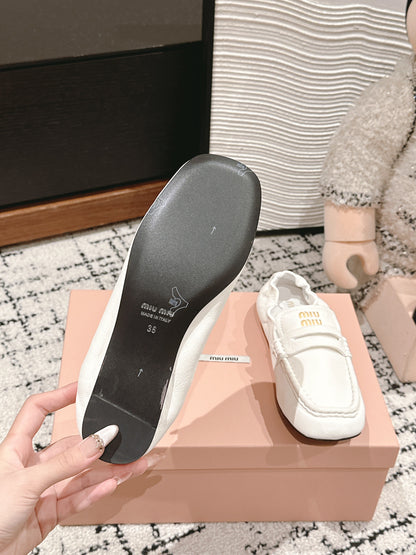 Miu Miu Embossed-logo Loafers, White