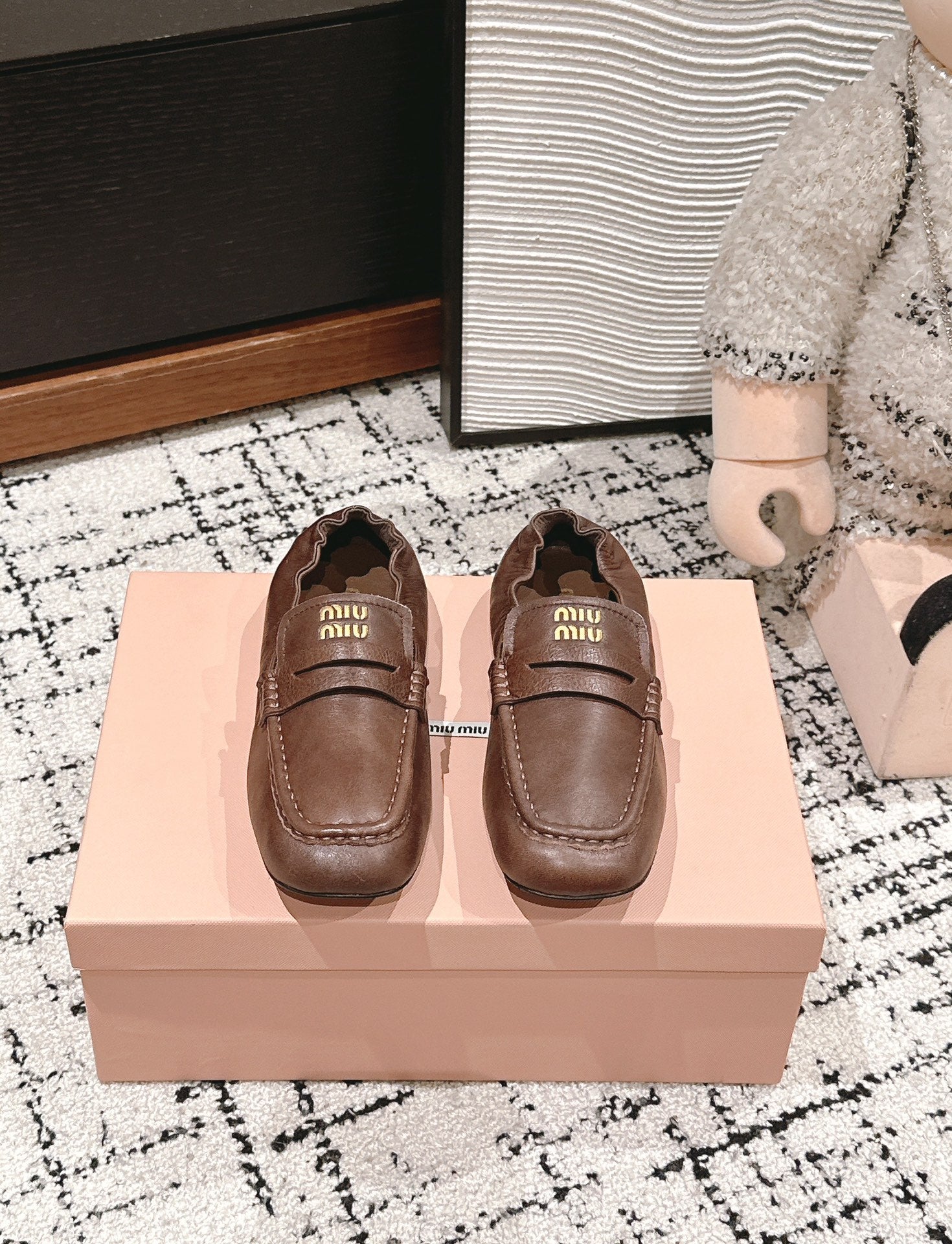 Miu Miu Embossed-logo Loafers, Chocolate Brown