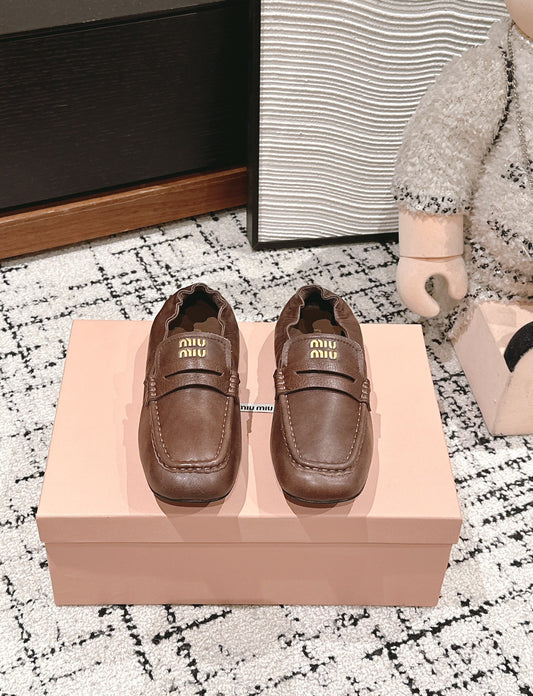 Miu Miu Embossed-logo Loafers, Chocolate Brown
