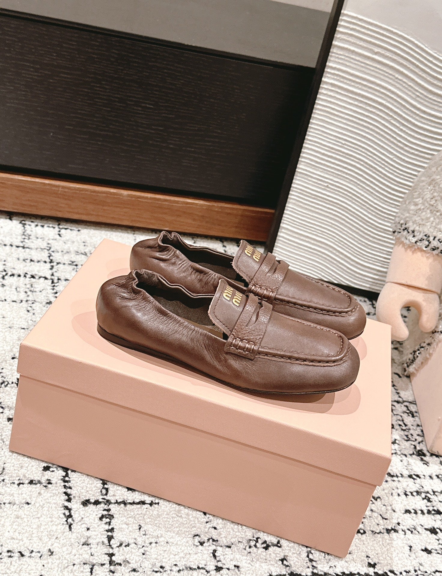Miu Miu Embossed-logo Loafers, Chocolate Brown