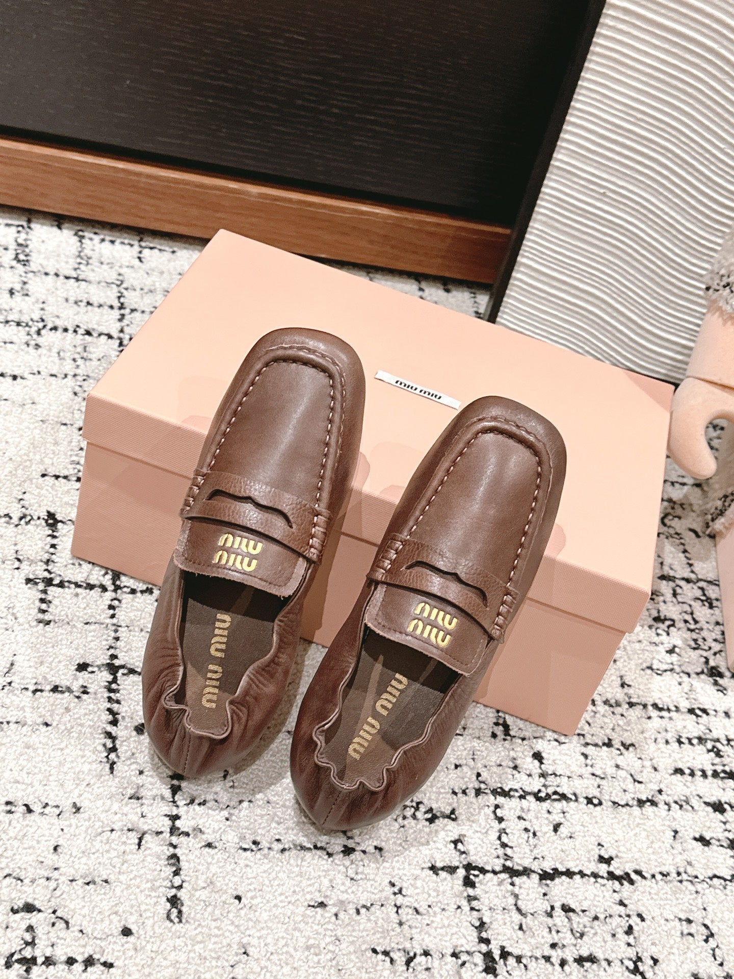 Miu Miu Embossed-logo Loafers, Chocolate Brown