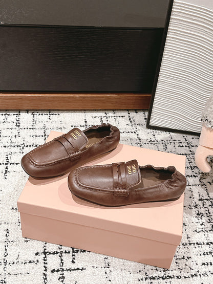 Miu Miu Embossed-logo Loafers, Chocolate Brown