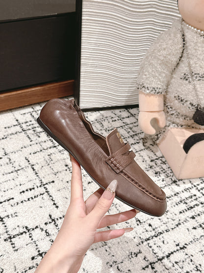 Miu Miu Embossed-logo Loafers, Chocolate Brown