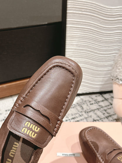Miu Miu Embossed-logo Loafers, Chocolate Brown