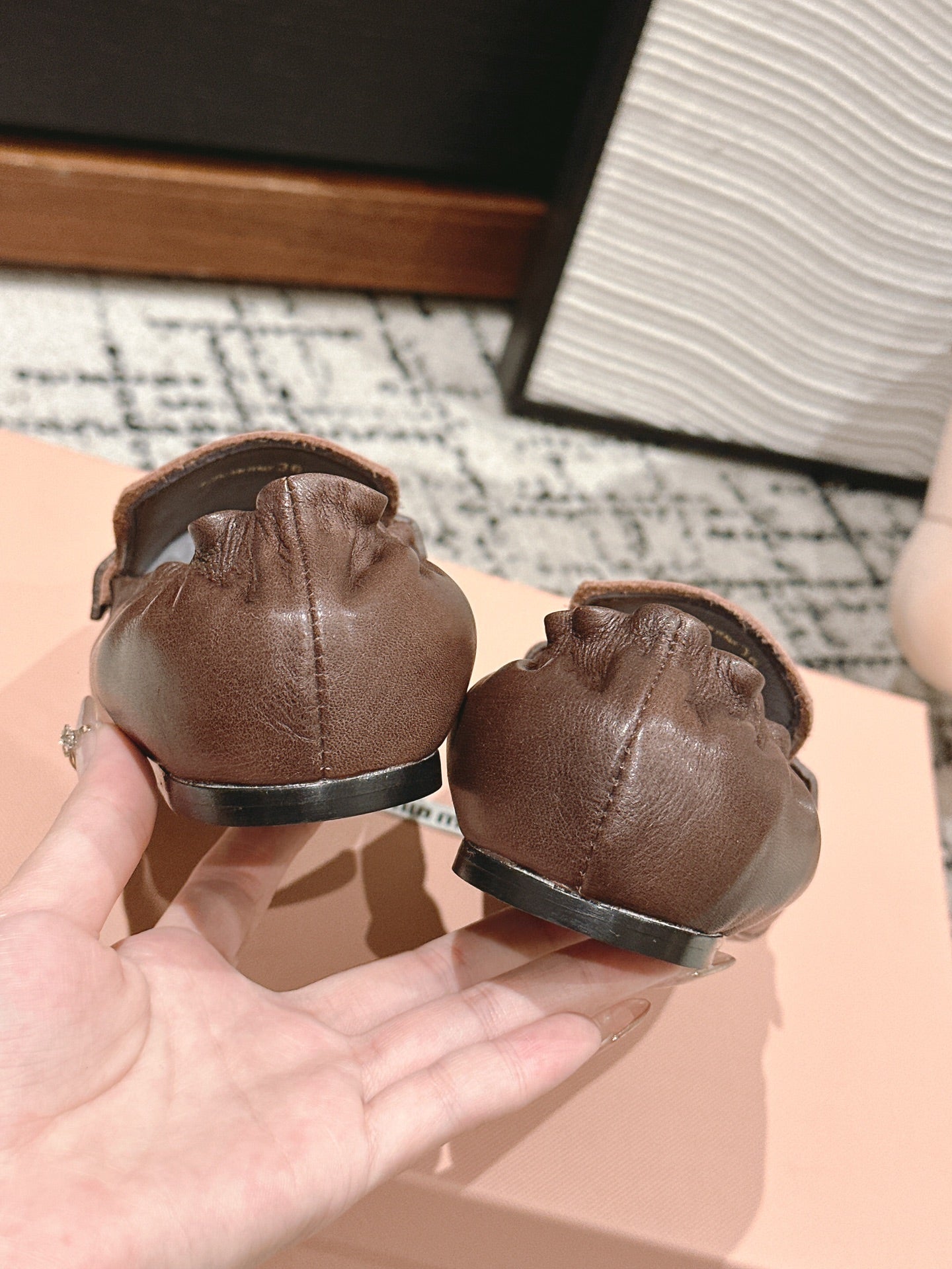 Miu Miu Embossed-logo Loafers, Chocolate Brown