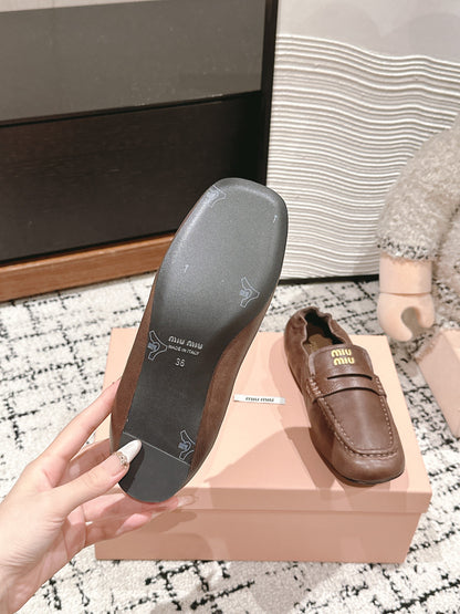 Miu Miu Embossed-logo Loafers, Chocolate Brown