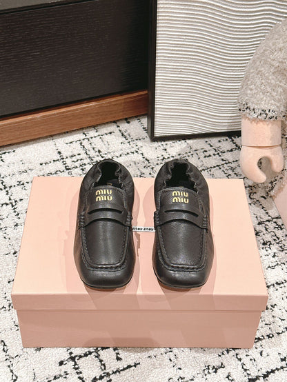 Miu Miu Embossed-logo Loafers, Black