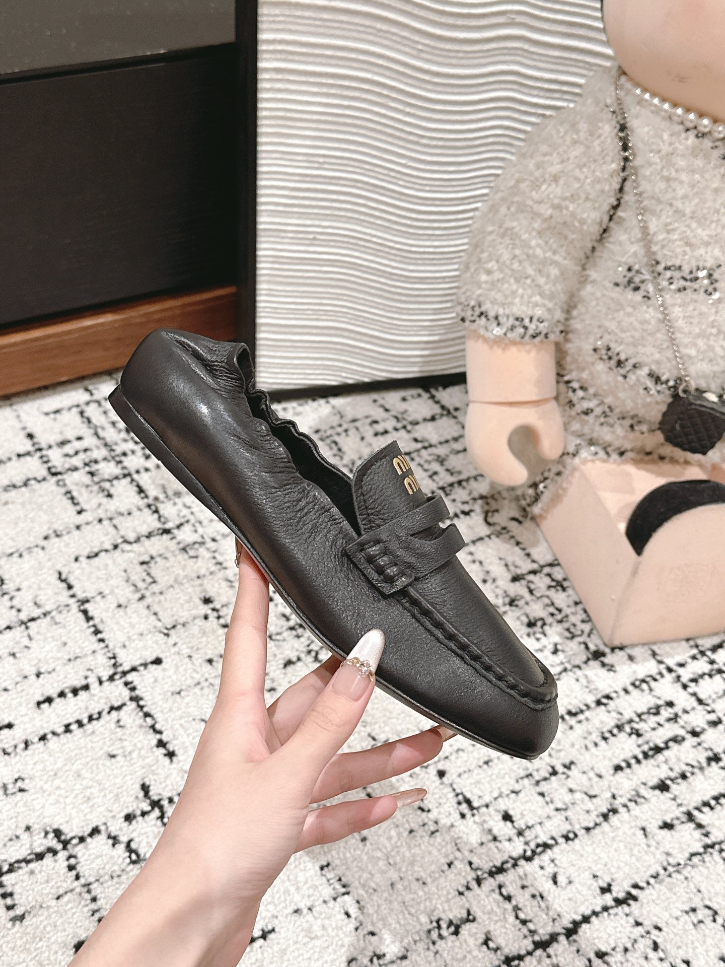 Miu Miu Embossed-logo Loafers, Black