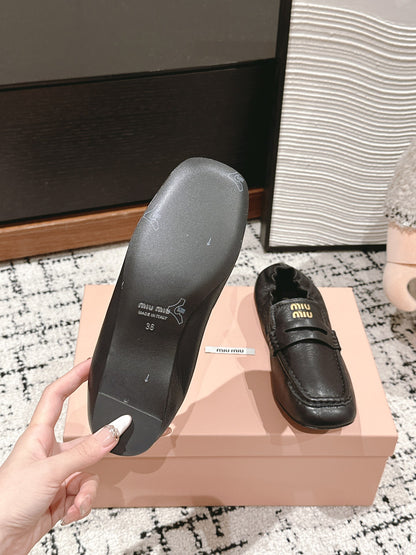 Miu Miu Embossed-logo Loafers, Black