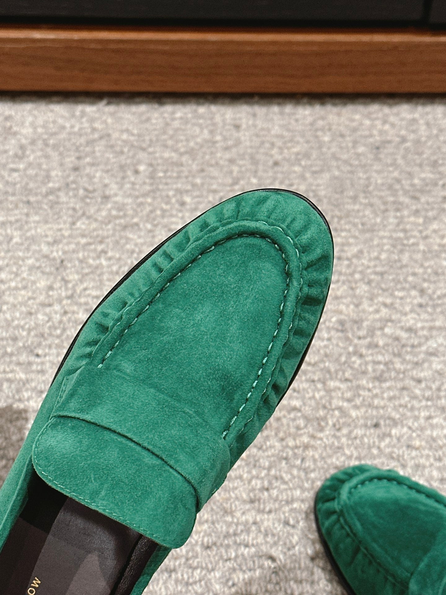 The Row Soft Moccasin in Suede, Green