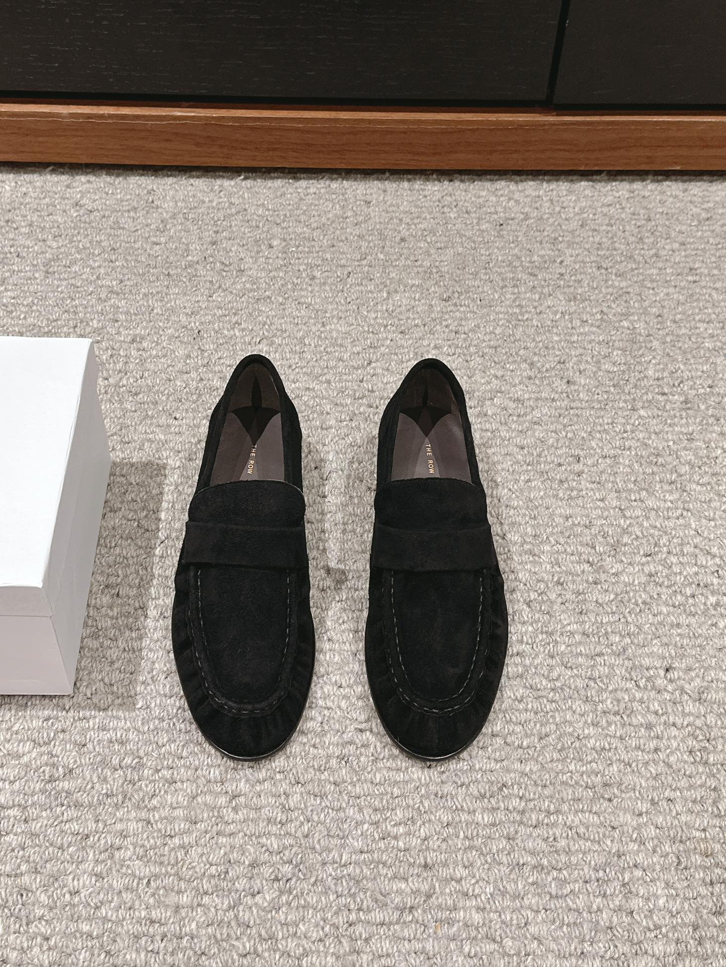 The Row Soft Moccasin in Suede, Black