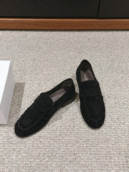 The Row Soft Moccasin in Suede, Black