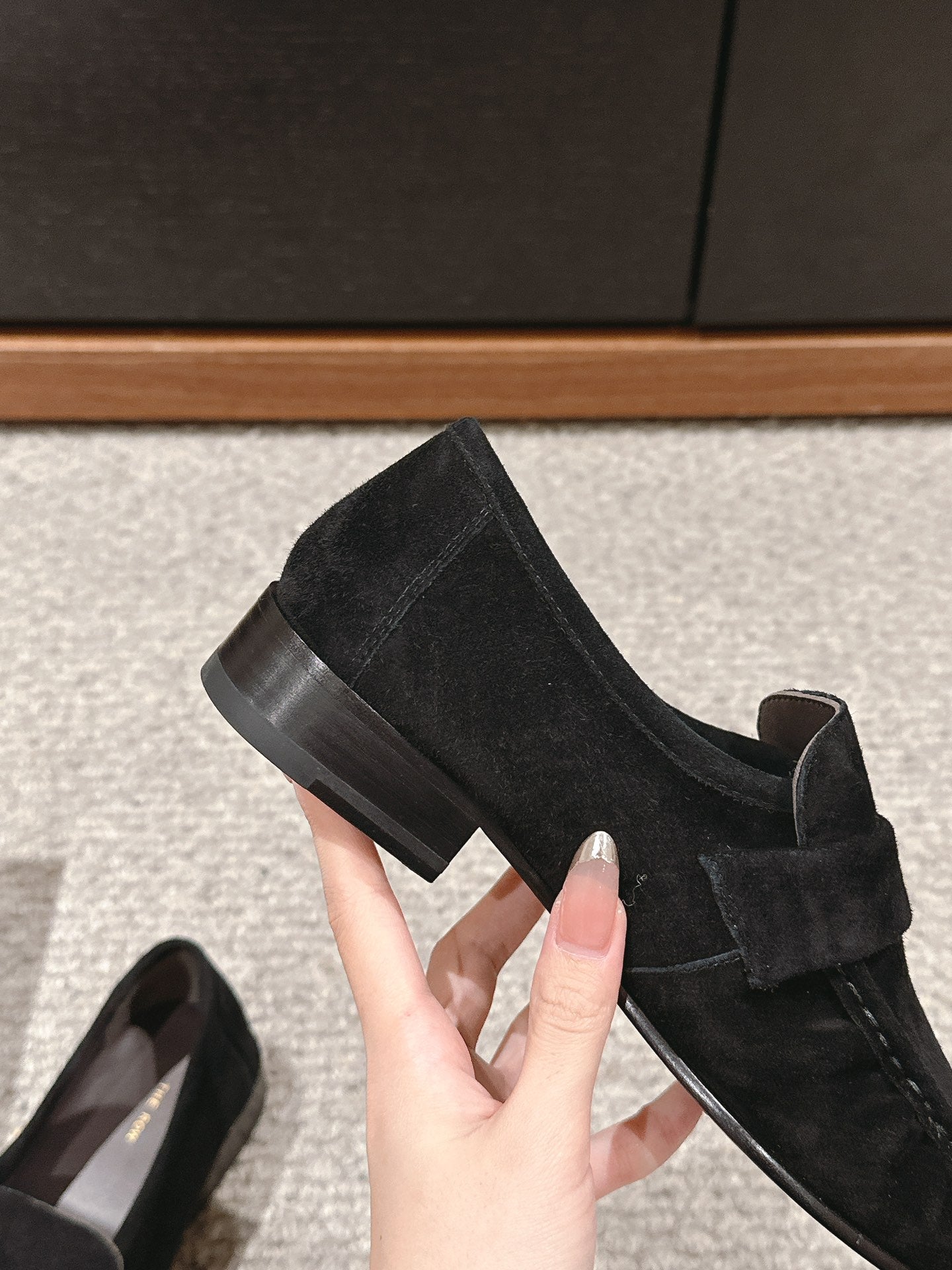 The Row Soft Moccasin in Suede, Black