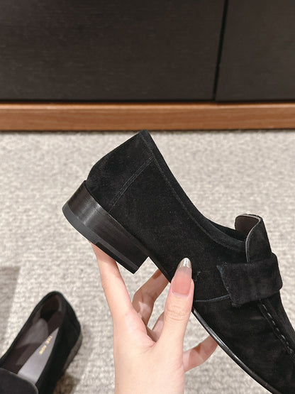 The Row Soft Moccasin in Suede, Black