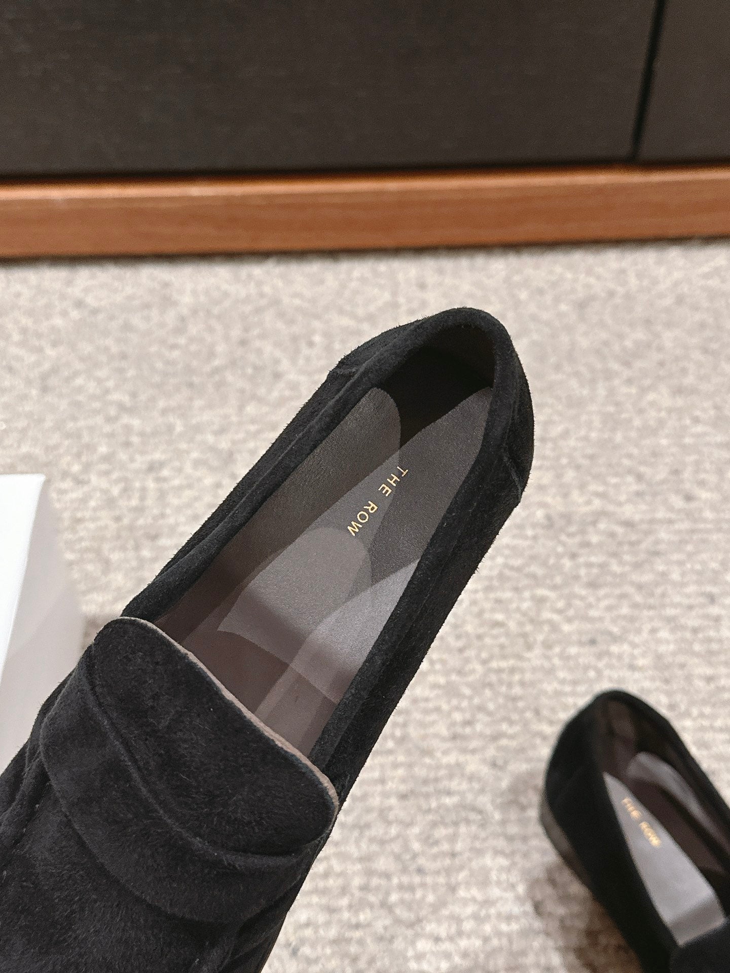 The Row Soft Moccasin in Suede, Black