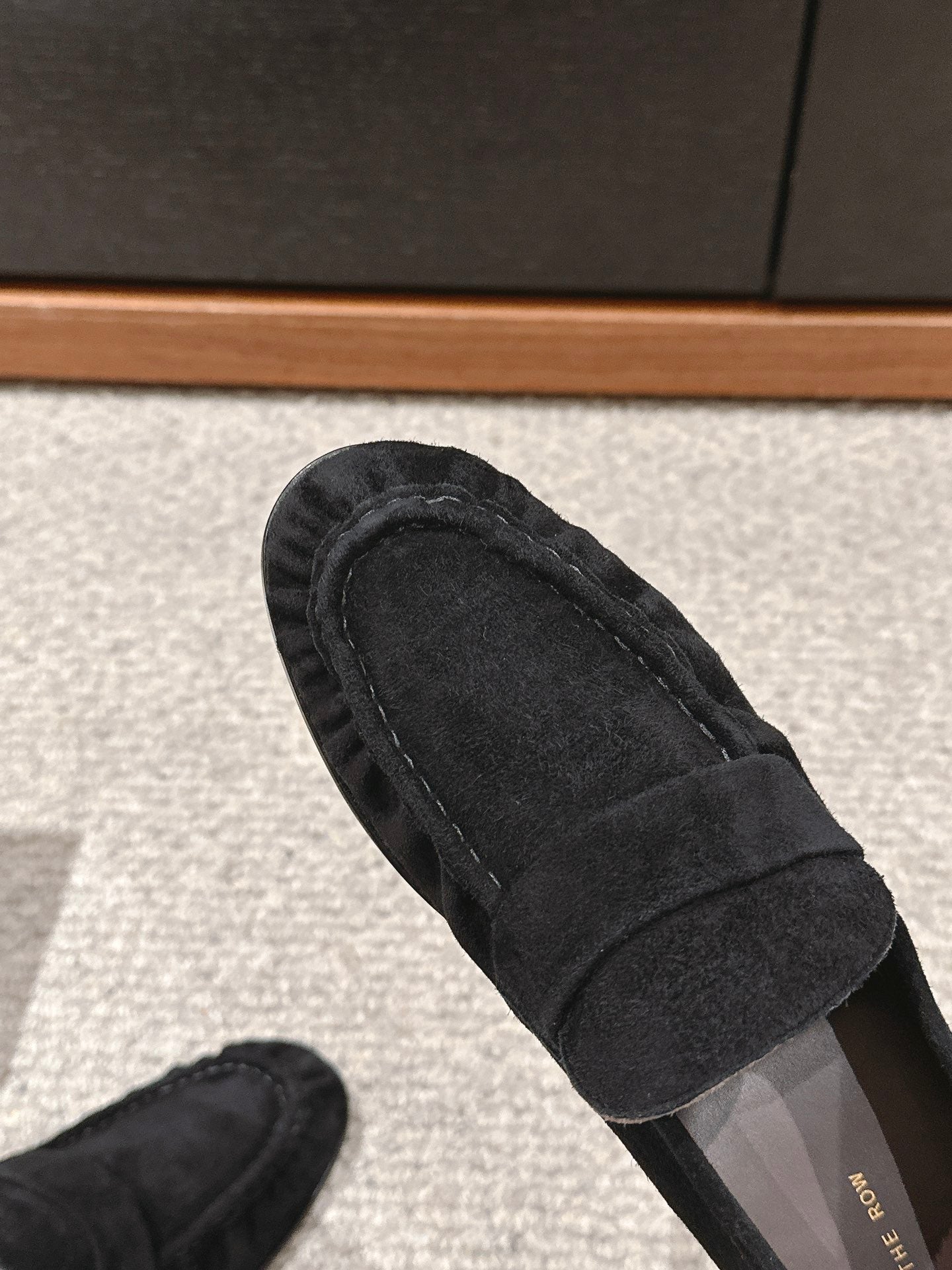 The Row Soft Moccasin in Suede, Black