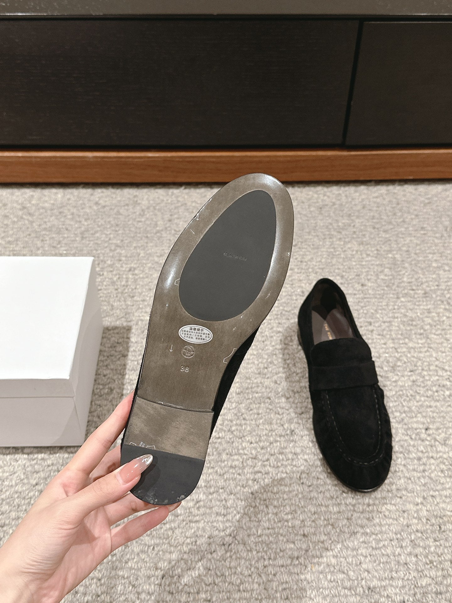 The Row Soft Moccasin in Suede, Black