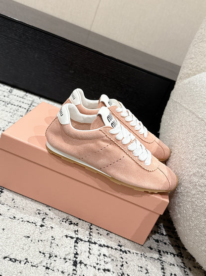 Miu Miu Plume Suede Sneakers, Pink