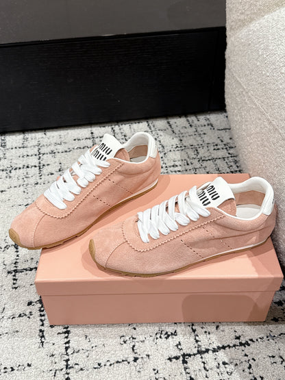 Miu Miu Plume Suede Sneakers, Pink
