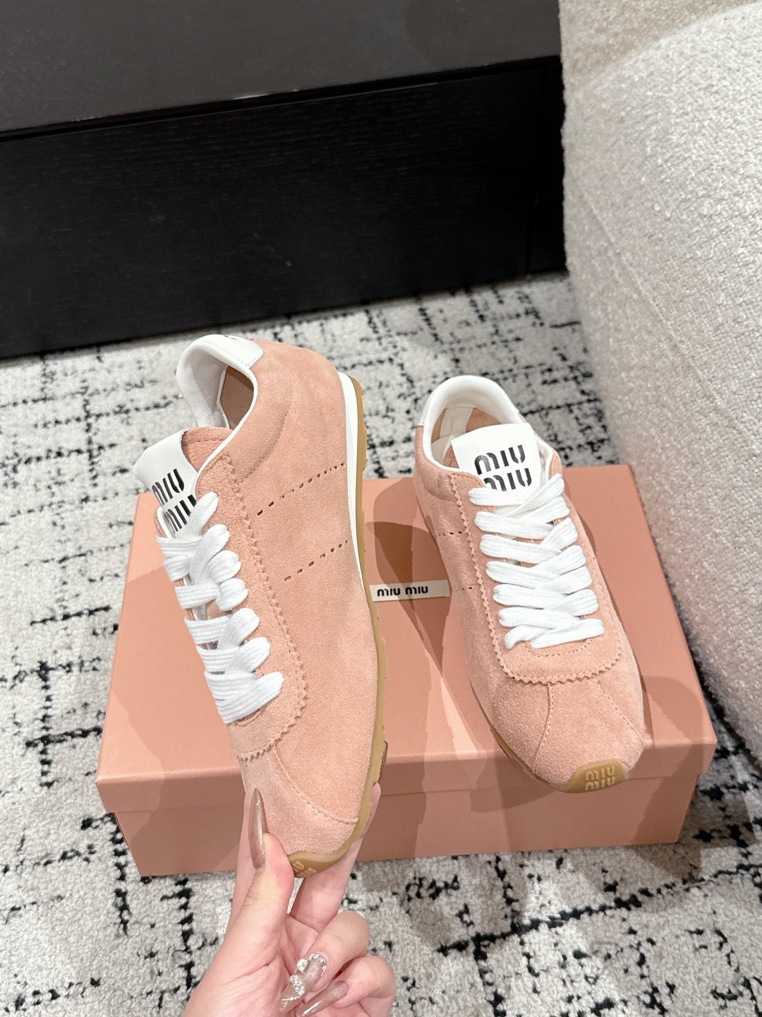 Miu Miu Plume Suede Sneakers, Pink