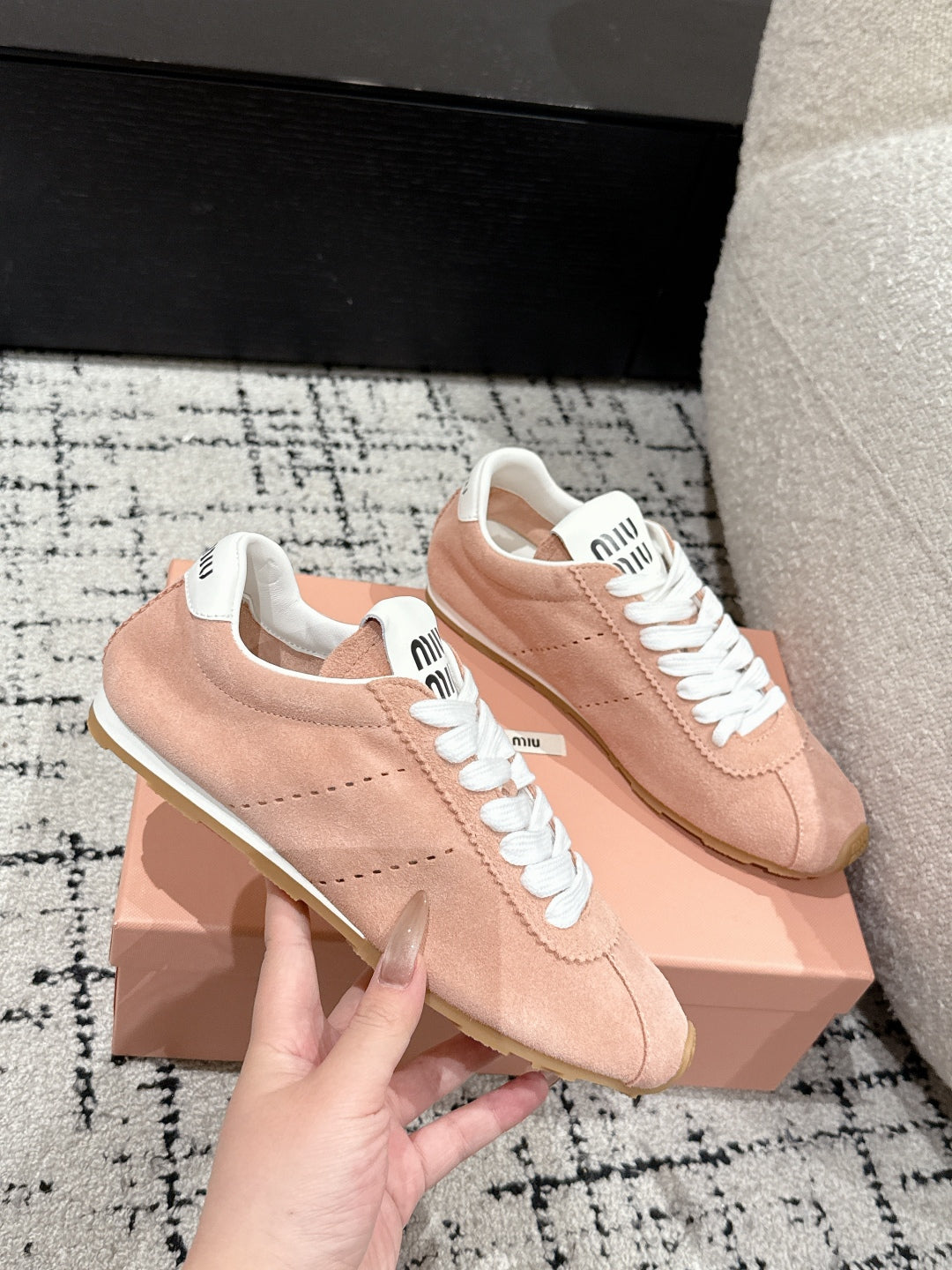 Miu Miu Plume Suede Sneakers, Pink