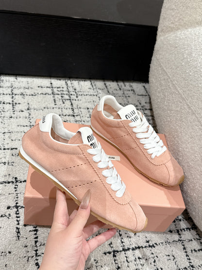 Miu Miu Plume Suede Sneakers, Pink