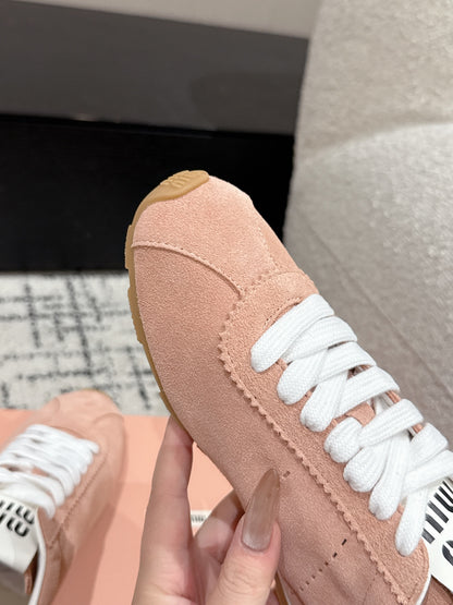 Miu Miu Plume Suede Sneakers, Pink