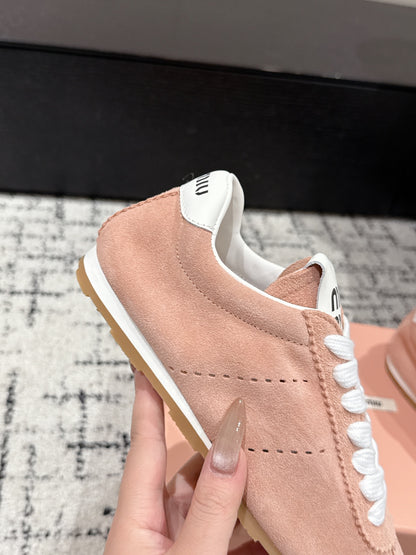 Miu Miu Plume Suede Sneakers, Pink