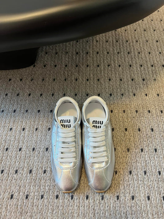 Miu Miu Plume leather Sneakers, Silver