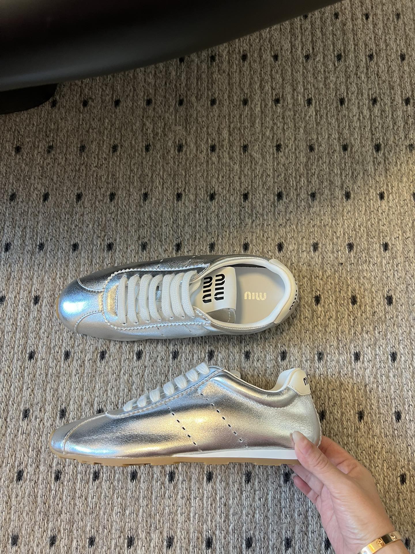 Miu Miu Plume leather Sneakers, Silver