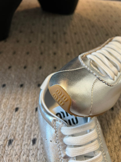 Miu Miu Plume leather Sneakers, Silver