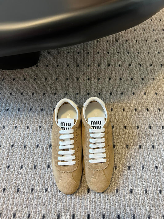 Miu Miu Plume Suede Sneakers, Sand Beige