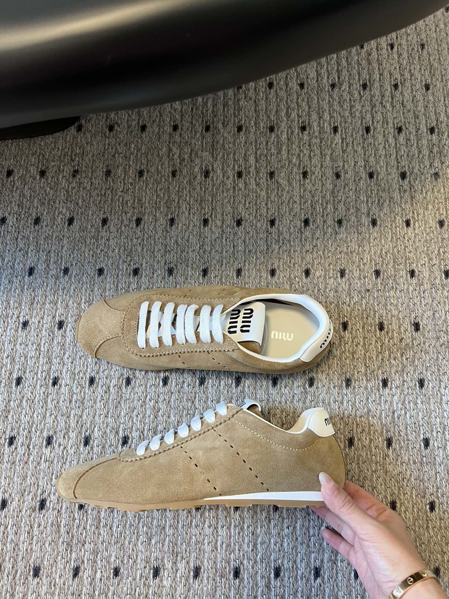 Miu Miu Plume Suede Sneakers, Sand Beige