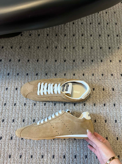 Miu Miu Plume Suede Sneakers, Sand Beige