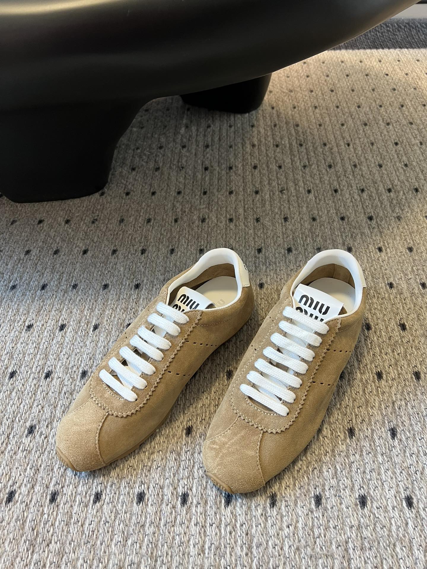 Miu Miu Plume Suede Sneakers, Sand Beige