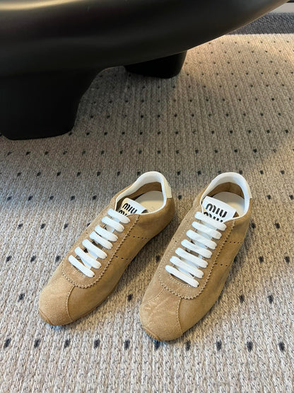 Miu Miu Plume Suede Sneakers, Sand Beige