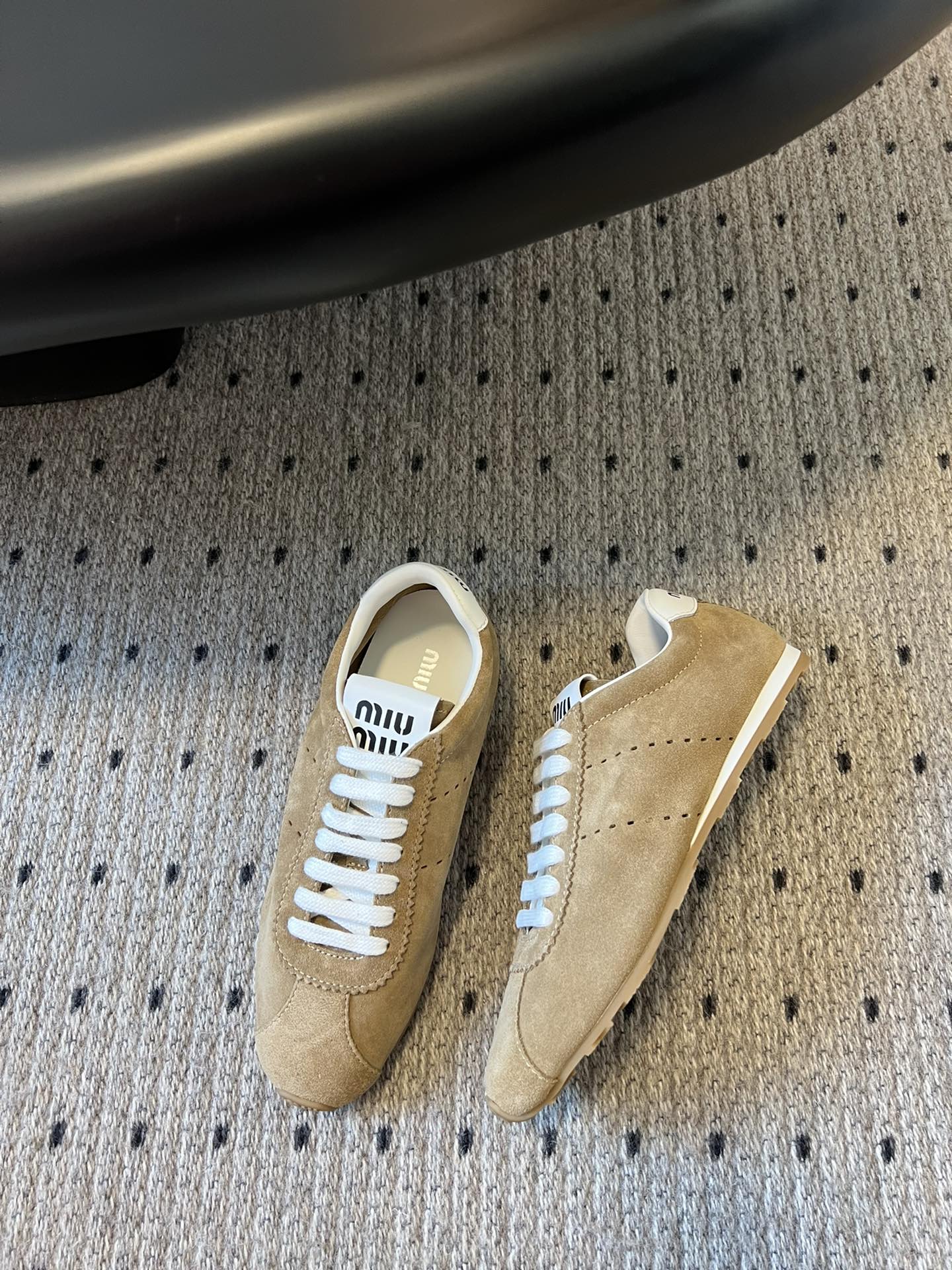Miu Miu Plume Suede Sneakers, Sand Beige