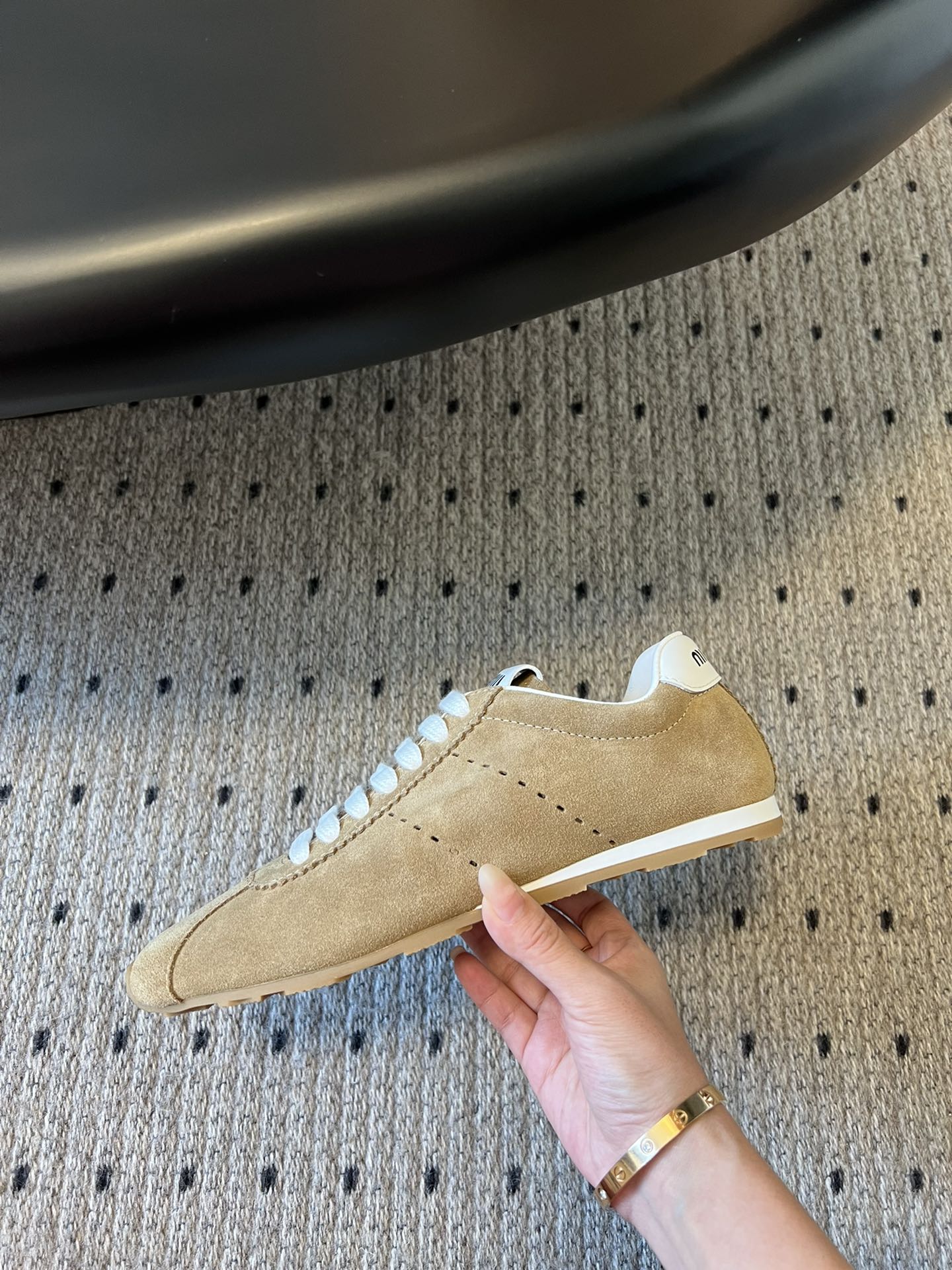 Miu Miu Plume Suede Sneakers, Sand Beige